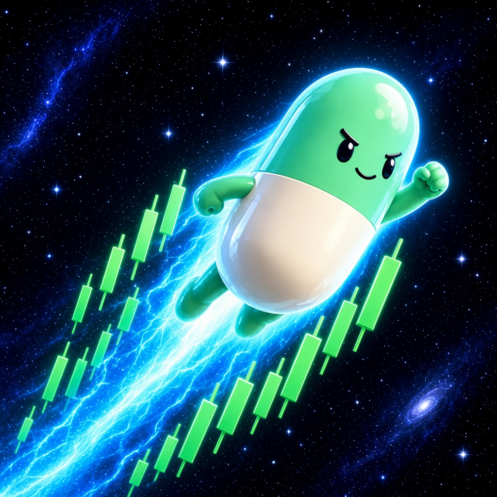 The capsule rockets through neon green candlesticks